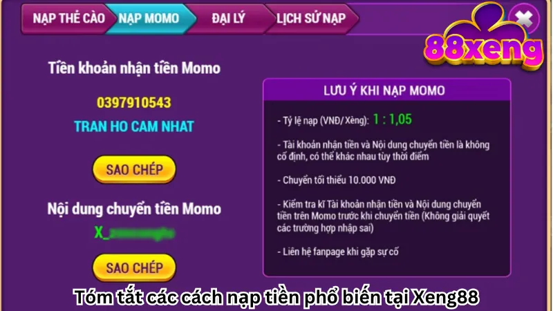 Tóm tắt các cách nạp tiền phổ biến tại Xeng88
